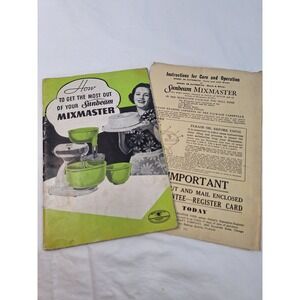Vintage Sunbeam Mixmaster Model 3A 3B Instruction Manual Care Booklet Set
